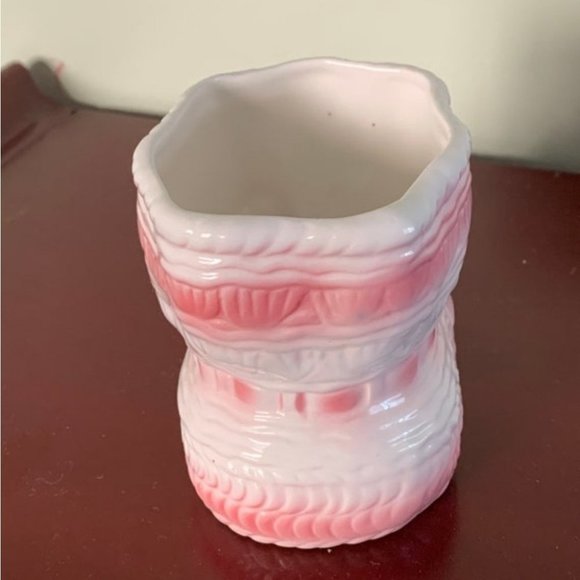 Vintage pink planter - pink baby booties - - nursery planter - desk organizer - Picture 3 of 10